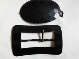 Lot of 2 vintage Black Enamel on Metal &amp; Plastic large belt Buckles - £27.37 GBP