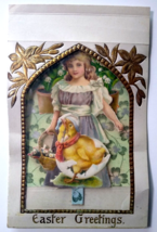 Easter Postcard Foldout 3-D Clear Window Victorian Girl Baby Chick Basket Diecut - £77.89 GBP