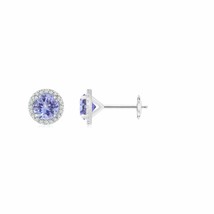 Authenticity Guarantee 
Natural Tanzanite Round Halo Earrings with Diamond in... - £723.08 GBP