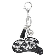 Bling Crystal Black White Western Cow Print Cowboy Hat Tassel Keychain B... - $13.86