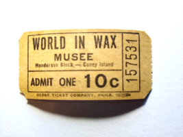 Coney Island World In Wax Museum Amusement Park Ticket Stub Unused 1950s... - $14.85