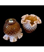 Vtg Pair Of Fenton Glass Caramel Brown Fade Opalescent Hobnail Ruffle To... - $108.53 CAD