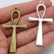 2 Large Ankh Cross Pendants Antiqued Silver  Bronze Egyptian Religious Assorted  - £3.96 GBP