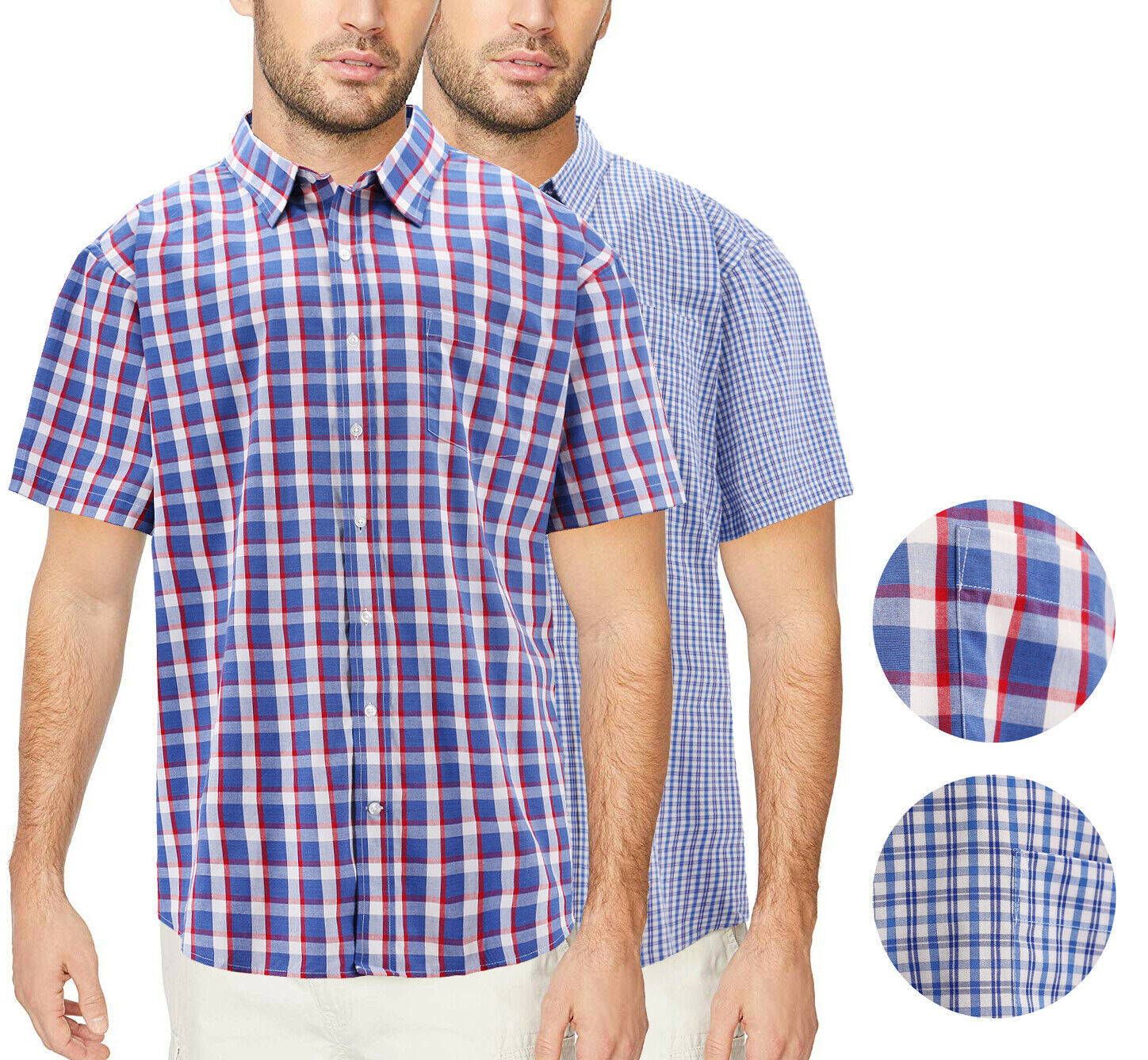 Men's Button Down Plaid Cotton Short Sleeve Regular Fit Casual Dress Shirt - £18.82 GBP