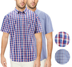 Men&#39;s Button Down Plaid Cotton Short Sleeve Regular Fit Casual Dress Shirt - £19.04 GBP