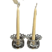 Set of 2 Vintage Crystal Glass Taper / Pillar Candle Holders 2 Tapers included - £19.05 GBP