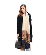 Anyyou 100% Pure Merino Wool Cream Poncho Winter Large Scarf Pashmina Sh... - $97.90+