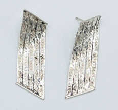 Vintage Sterling Silver Diamond Cut Flat Herringbone Chain Dangle Stud Earrings - £24.85 GBP