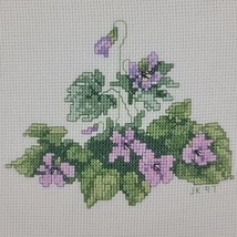 Spring Floral Embroidery Finished Pansies Violets Lilac X Stitch Multi Color Vtg - £10.35 GBP