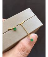 18K Solid Yellow Gold &amp; Natural imperial green Green Jadeite Cabochon De... - $268.00