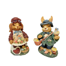 Vintage Mr and Mrs Easter Bunny Figurines Resin Painted 5&quot; Lot of 2 - £14.78 GBP