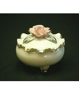 Old Vintage Hand Painted TILSO Ruffled Trinket Box Pink Roses Gold Rim J... - £12.57 GBP