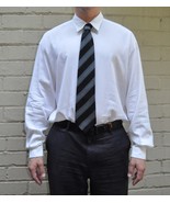 Bernini Platinum Black Silver Stripe Neck Tie Italy - $41.09 CAD