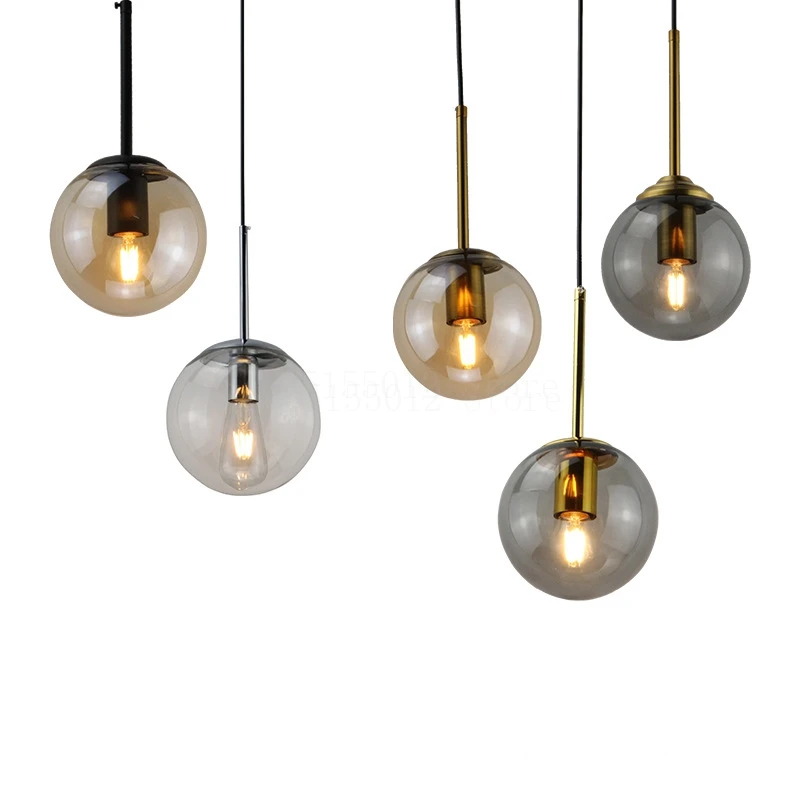 Smoky Gray Glass Ball Loft Pendant Light Hanging Lamp Kitchen LED Lights... - $71.55+