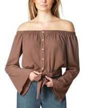 MSRP $34 Polly &amp; Esther Juniors&#39; Off-The-Shoulder Tie-Front Top Brown Size Small - £12.35 GBP