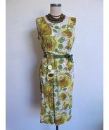 Vtg 50s 60s Bombshell Wiggle Dress XS Stretch Nylon Jersey w Yellow Roses S - $47.45 CAD