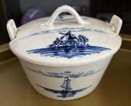 Celebrate Blue White Porcelain Bowl W Lid Butter Dish Windmill Delft Style - £15.26 GBP