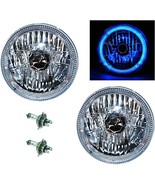 7&quot; Halogen H4 Headlight Headlamp Blue LED Halo Angel Eyes Light Bulbs 12... - $109.10 CAD