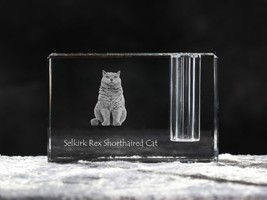 Selkirk rex , crystal pen holder with cat, souvenir, decoration, limited edition - £40.20 GBP