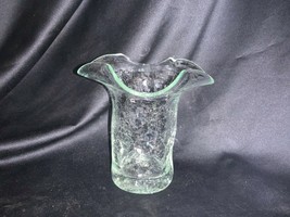 Vintage Blown Crackle Glass Pinched Ruffled Edge Vase - £35.18 GBP