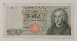 1964 Italy 5000 Lira Note / Banca d&#39;Italia Cinquemila Lire, Christopher Columbus - £46.93 GBP