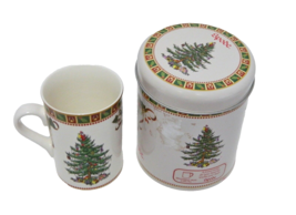 Christmas Ribbon and Holly Spode Sentiment Mug with Tin Hand Heart - £13.99 GBP