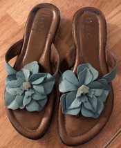 BOC By Born Leather Flower Flip Flops Sandals In Pale Blue Women’s Size 7 - £12.55 GBP