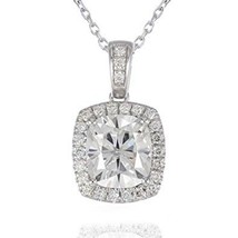 3.00Ct Coupe Coussin Simulé Moissanite 14K Plaqué or Blanc Superbe Pendentif - £170.58 GBP