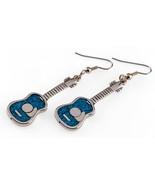 Sterling Silver Turquoise Inlay Acoustic Guitar Inlay Dangle Earrings - $81.68