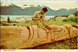Postcard Alaska Totem Carver fashioning Work of Art  Story in Cedar  6 x 4 ins. - £3.86 GBP