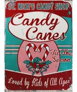 Saint Nick&#39;s Candy Shop Candy Canes Metal Sign - £13.33 GBP