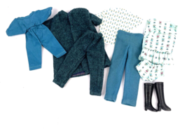 Vintage Barbie Clothes Lot Doll Coat Pantsuit Boots Blue Print Lot  - $761.58 MXN