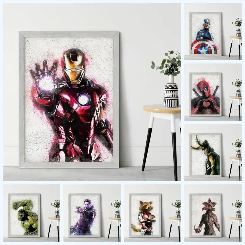 Marvel Iron Man Spider-Man Captain America Poster Avenger Anime Canvas Painting - £8.63 GBP+