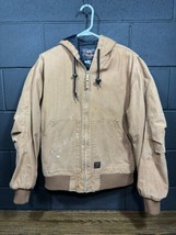 Mens Canvas Walls Full Zip Hooded Work Jacket Size Medium Workwear Brown Y2K - £27.65 GBP