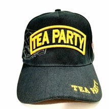 Tea Party Mens Puff Embroidered Hat Cap Black Adjustable Strap Acrylic - £10.05 GBP