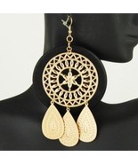 NEW 4.5&quot; Dangle Dream Catcher Black &amp; Gold Wood &amp; Metal Pierced Earrings... - £7.18 GBP