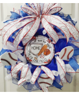 Handmade Blue White Deco Mesh Baseball Summertime Wreath 22 inches - £34.70 GBP