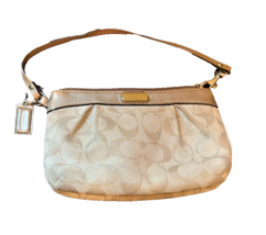 Coach Tan/Bronze Leather Wristlet with Signature Monogram Logo - $244.61 MXN