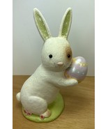 Flocked Bunny Paper Pulp Holding a Striped Easter Egg 10 inches Tags - $13.84