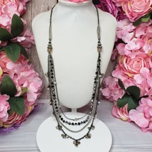 LOFT Rhinestone Gray White Glass Beaded Silver Tone Chain Necklace 32&quot; Long - £14.86 GBP