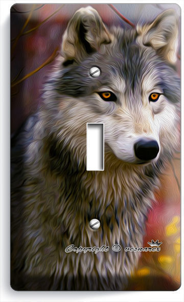 GRAY WOLF WOODS IN AUTUMN FOREST SINGLE LIGHT SWITCH WALL PLATE COVER HOME DECOR