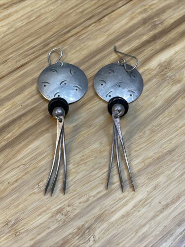 Marcell Funky Abstract Sterling Silver Dangle Drop Hook Earrings Estate ... - $99.00