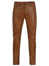 Men&#39;s Brown Genuine Leather Pant Real Soft Lambskin Biker Real Leather Pant - £147.95 GBP+