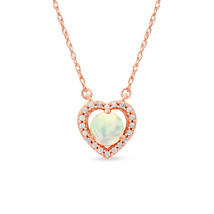 10K Rose Gold Round Cut Ethiopian Opal 0.08Ct Diamond Heart Halo Necklace - £219.71 GBP