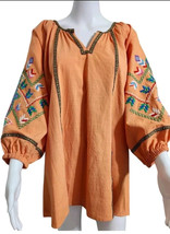 NEW Calessa PLUS Size 2X  Embroidered Tunic Top V- Neck Blouse Orange So... - $40.65 CAD