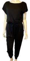 Black Knit Jumpsuit Round Neck Short Sleeve Drawstring Waist Front Pocke... - $357.46 MXN
