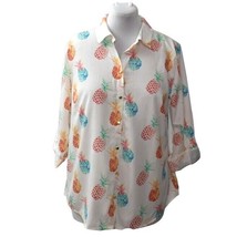 Chicos No Iron Pineapple Print Shirt Womens 16 Chicos 3 Cotton Gold Hard... - $50.99