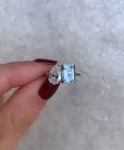 Toi Et Moi Diamond Ring, Aquamarine Engagement Ring Women,Two Stone Vintage Ring - £63.93 GBP
