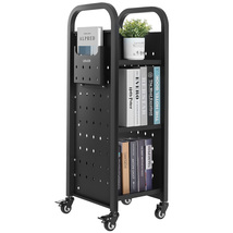 VEVOR Rolling Library Book Cart, 220 lbs Capacity, 12.6 x 13.8 x 36.8-In... - $61.99