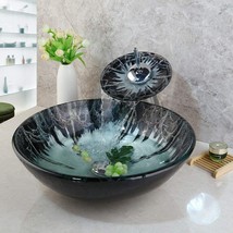 Shiny Bathroom Vessel Sinks Round Tempered Glass Basin Bowls Above Counter Glass - £139.44 GBP